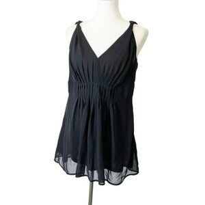 Espirit Babydoll Tank Top Women’s Size XL Black Chiffon Y2K